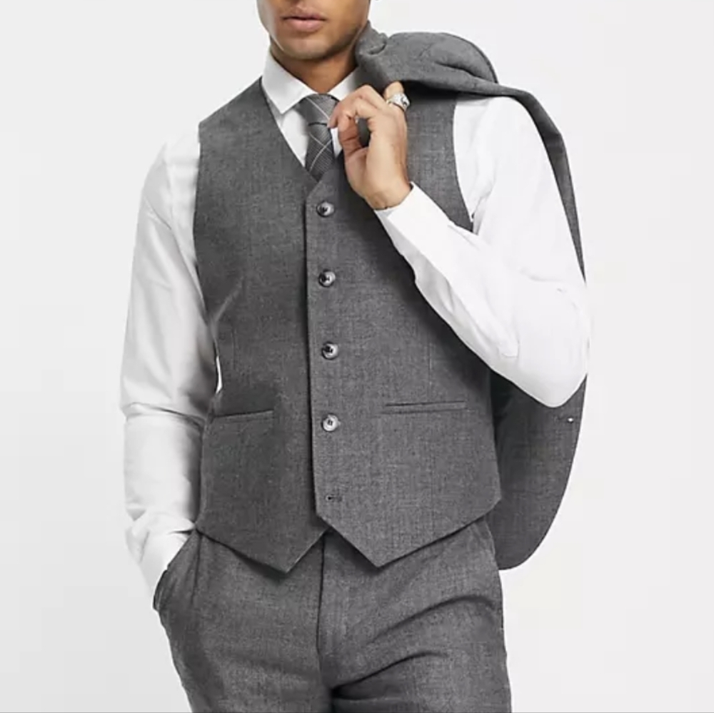 ASOS Wool Blend Herringbone Vest Wedding Formal